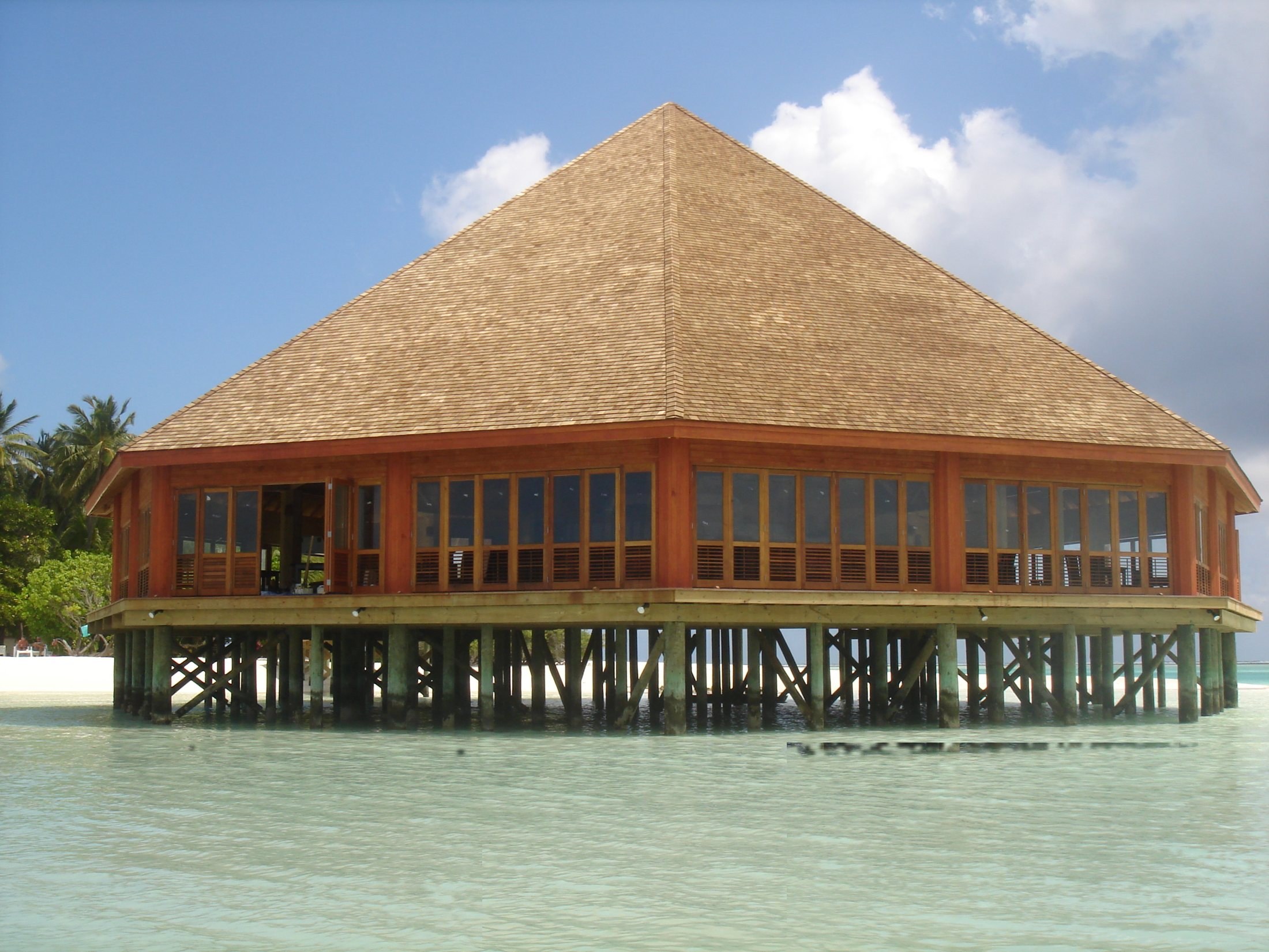 Completed overwater timber pavilion